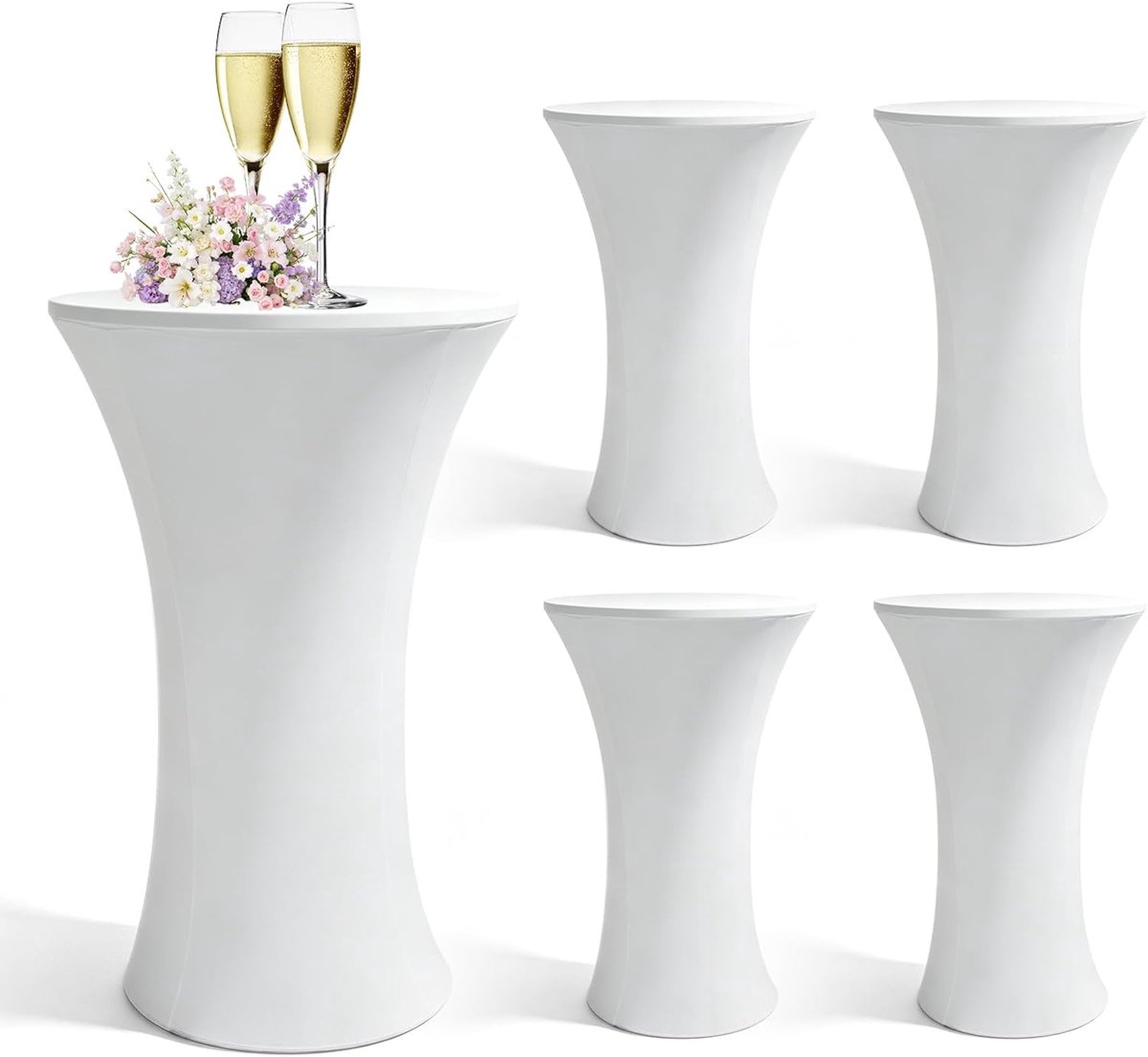 Ronde tafelhoezen set van 4 - rekbaar 80 x 110 cm - elastisch wit - ideaal voor bruiloften - ShopVlot