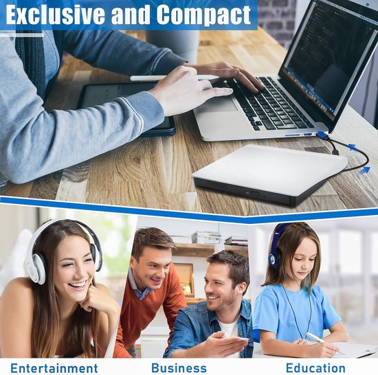 Externe CD‑DVD Drive - USB 3.0 - Draagbare CD‑DVD ±RW optische drive - CD‑brander en lezer - Geschikt voor laptop‑desktop‑Mac OS‑Linux‑Windows 11‑10‑8‑7 — afbeelding 3