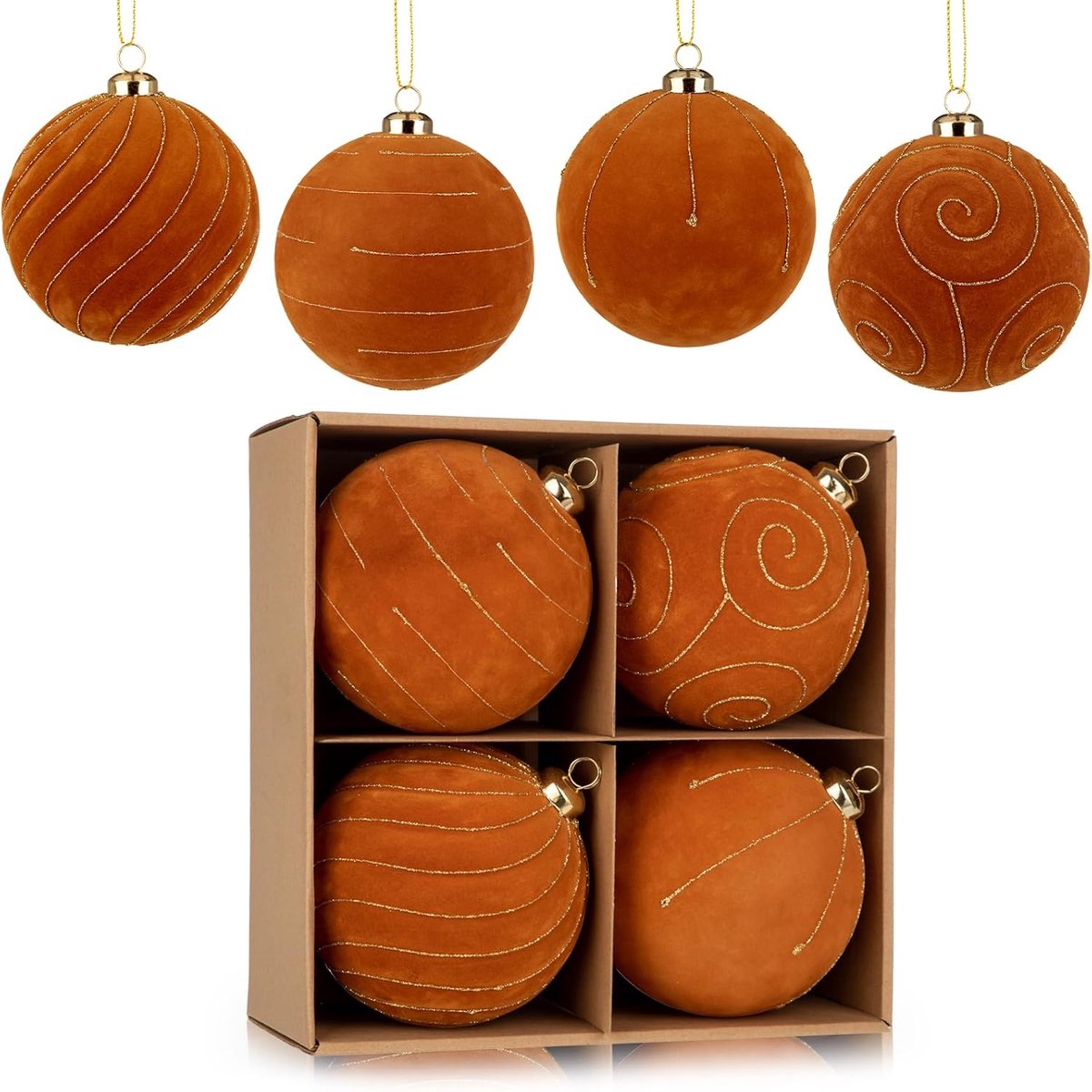 Kerstballen set van 4 - grote fluwelen kerstballen - vintage plastic - luxe boomdecoratie - ShopVlot