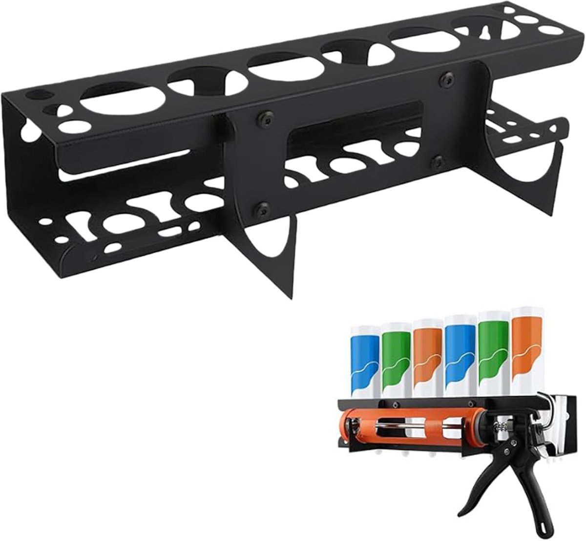 Spuitfleshouder 6 gaten - Carbon staal - Wandhouder - Ruimtebesparend voor garage - ShopVlot
