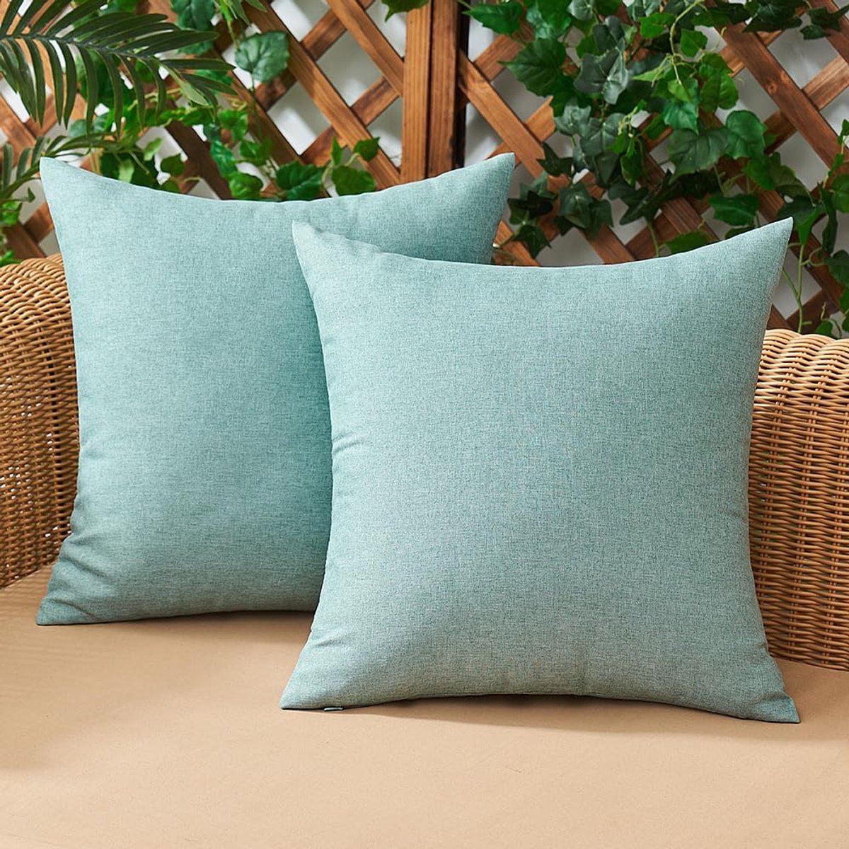 Kussenhoezen 45 x 45 cm - Waterproof Linnen - 2 Stuks Cyan - Perfect voor buitengebruik - ShopVlot