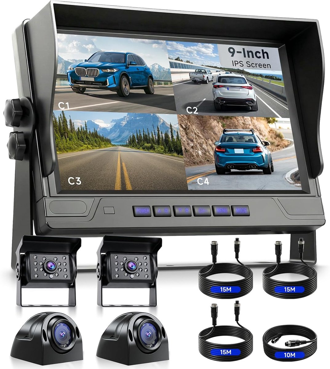 Achteruitrijcamera-kabel met 9 inch monitor - 4-kanaals systeem - waterdicht en nachtzicht - ShopVlot