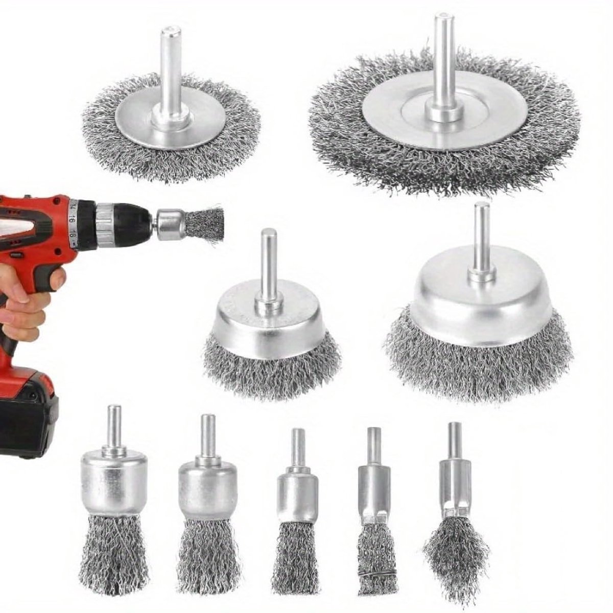 Draadborenset 9 Stuks - 6mm Ronde Schacht - Stalen Draadborstels - Ideaal voor Roest- en Verfverwijdering - ShopVlot