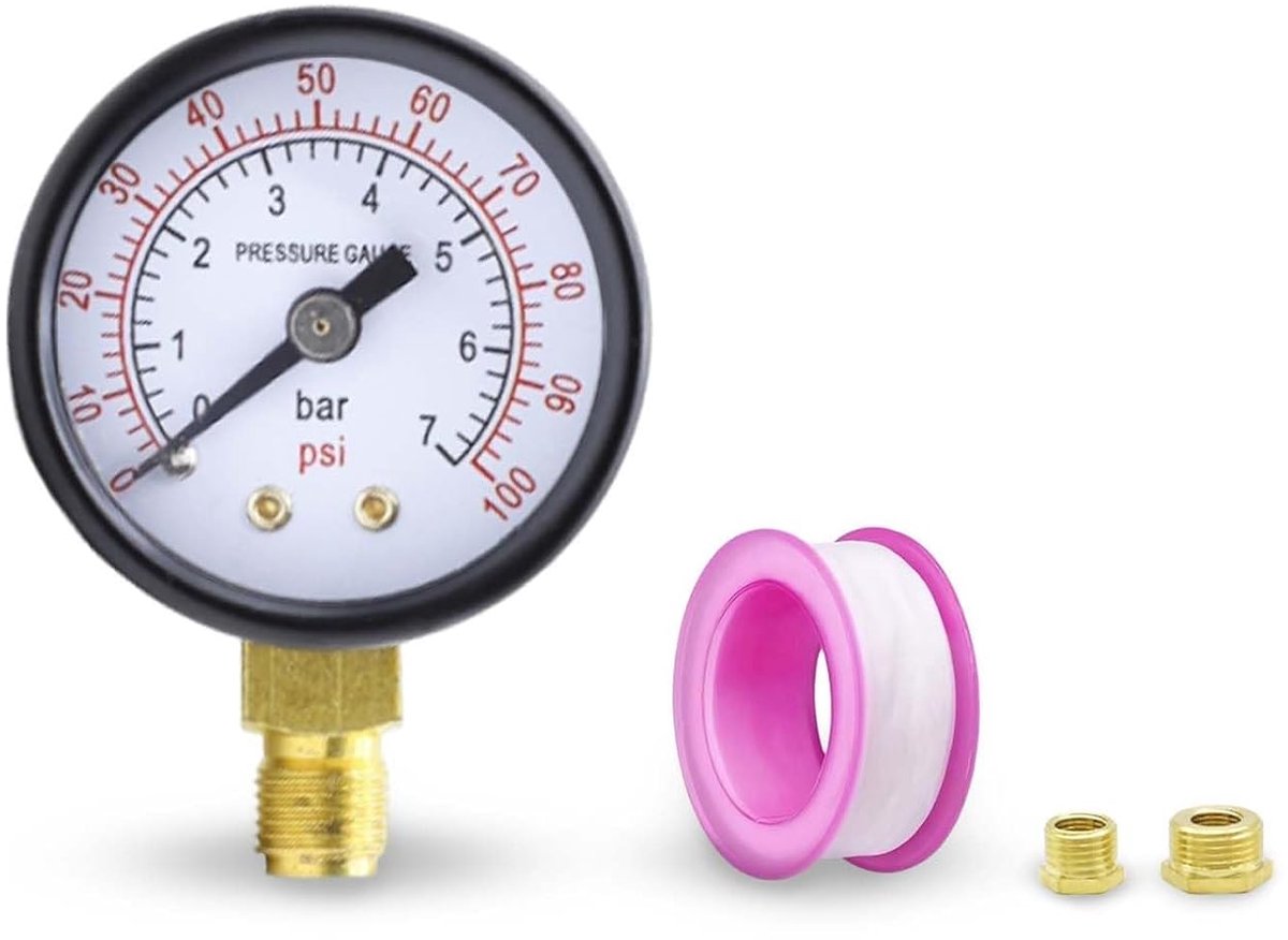 Drukmeter 42 mm - Waterdrukmeter 0-7 bar - Inclusief adapters 3/8 en 1/2 inch - Voor nauwkeurige metingen - ShopVlot