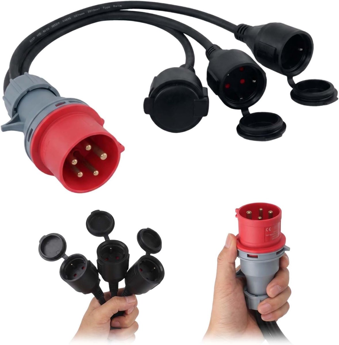 CEE-adapter 16 A - 3 x 230 V aansluiting - krachtstroomverdeler - ideaal voor camper-laadconversie - ShopVlot