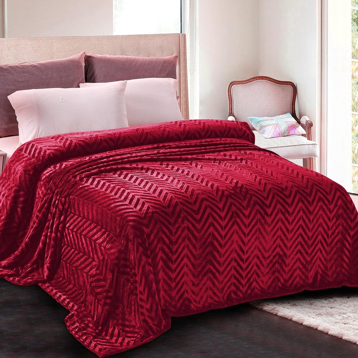 Fleece dekbed 230 x 270 cm - chevron patroon - super zacht - ideaal voor op de bank - ShopVlot