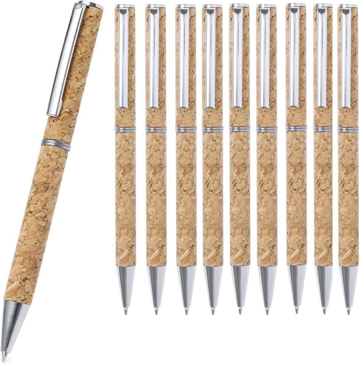 Balpen set 10 stuks - Korken schacht - Duurzaam en eco-vriendelijk - Ideaal voor dagelijks gebruik - ShopVlot