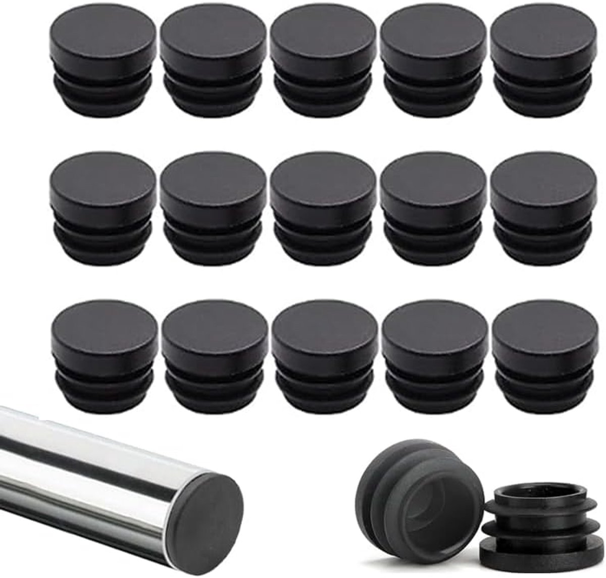 Rond plastic stoppen 16mm - voor stalen buizen en meubels - voorkomt blessures en krassen - 40 stuks - ShopVlot