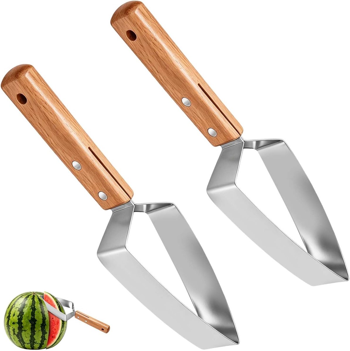 Meloensnijder 2 stuks - roestvrij staal - handmatige driehoekige snijder - perfect voor watermeloen - ShopVlot
