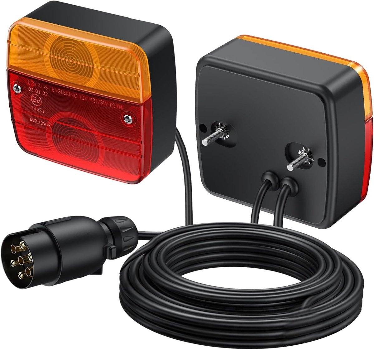 Aanhanger Achterlichtenset - Zwart - 12V - LED met 7,5m Kabel en 7-polige Stekker - Voor Vrachtwagens en Caravans