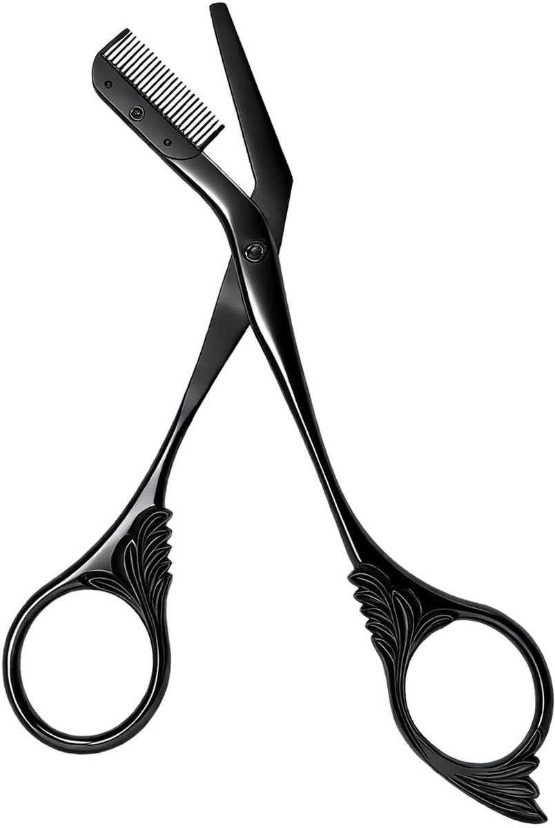 Precisie Wenkbrouwschaar met Kam voor Gezichtsverzorging, Ideaal voor Vrouwen en Mannen, Zwart Kleur