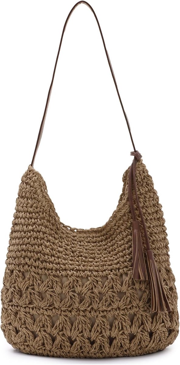 Dames zomer strand handtas - geweven stro tote tas - met kwastjes - ideaal voor vakantie - ShopVlot