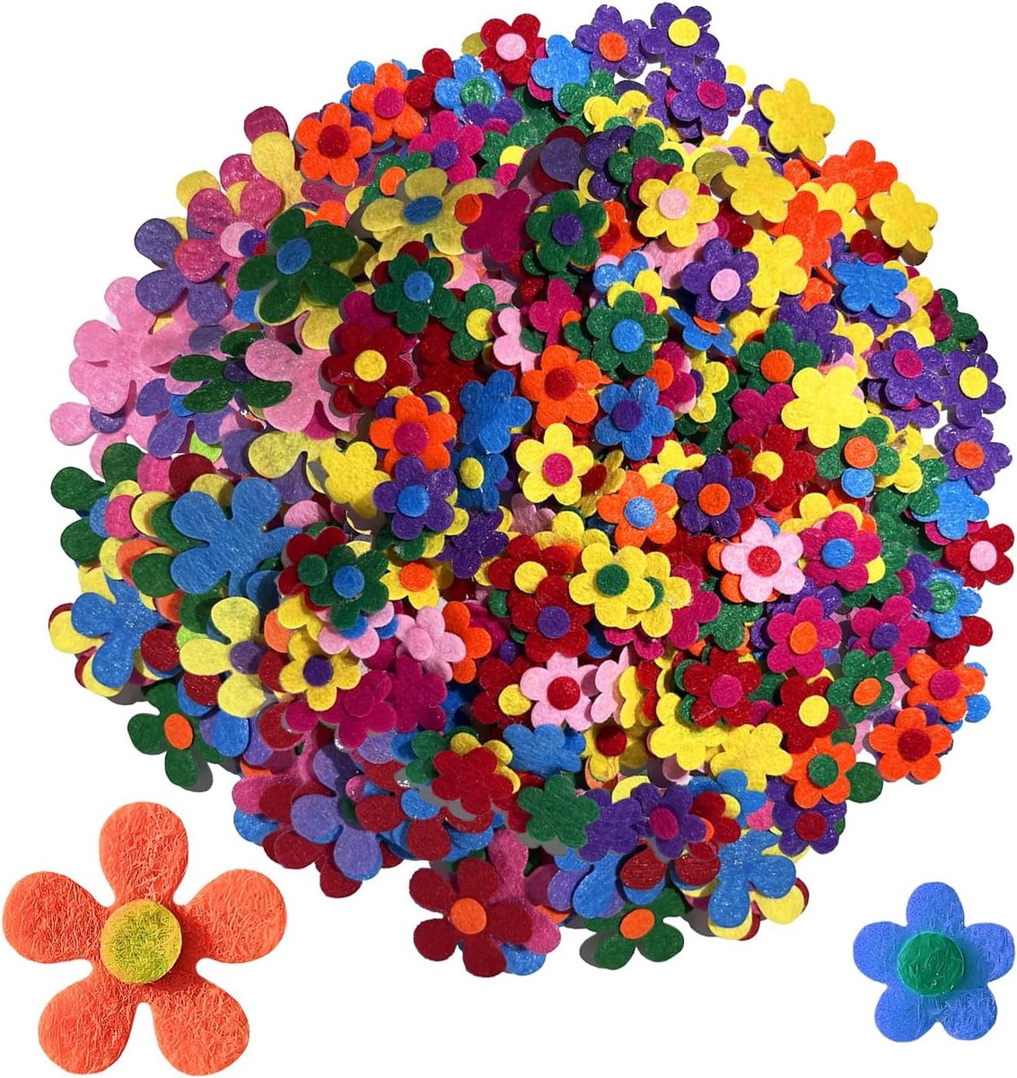 Felt Bloemen - Stickers Patch - DIY Knutselen - Handgemaakt Decoratie - 200 Stuks - Veelkleurig