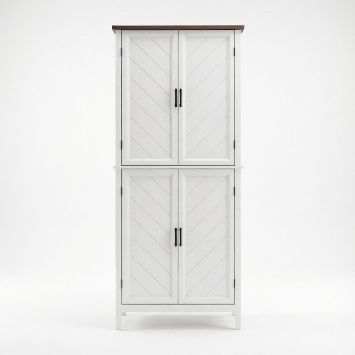 OKWISH Keukenkast – Hoge Buffetkast – 4 Deuren Met Verstelbare Planken – Wit Met Houtlook – 76 x 40 x 178,5 cm