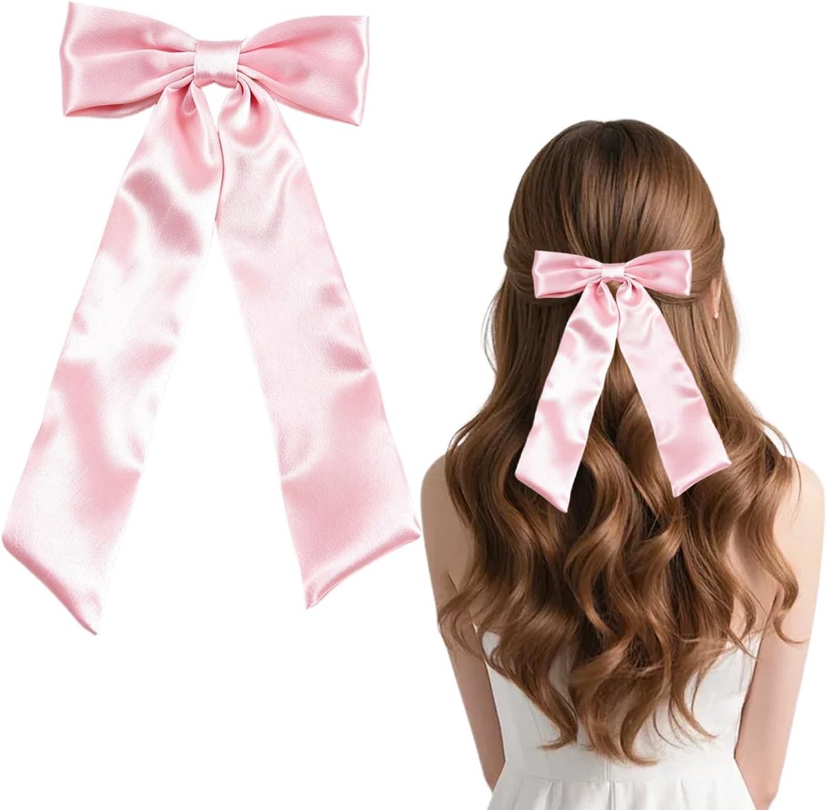 Haarstrik grote satin - roze met clip - elegant design - perfect voor elke gelegenheid - ShopVlot