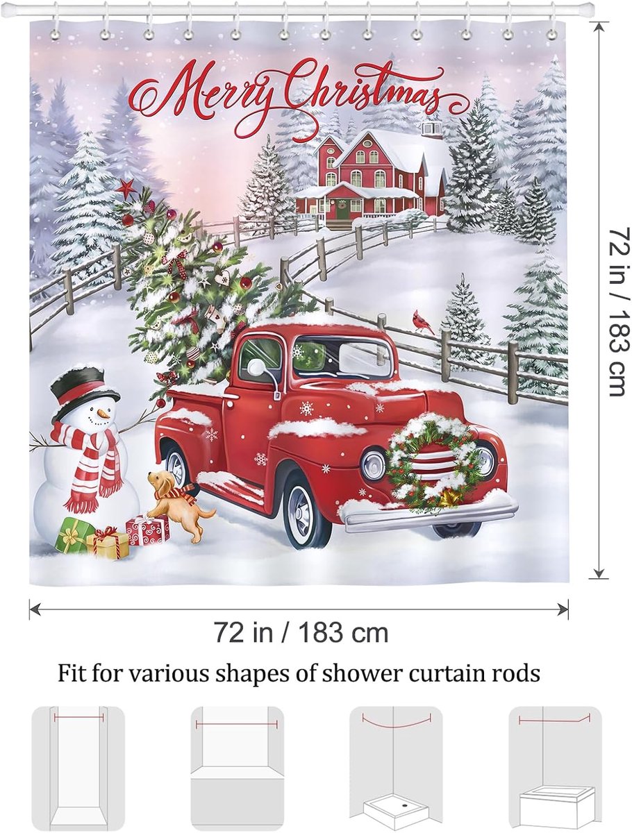 Douchegordijn Kerst - 180x180cm - Polyester - Waterdicht en schimmelbestendig - Creëer een feestelijke sfeer - ShopVlot