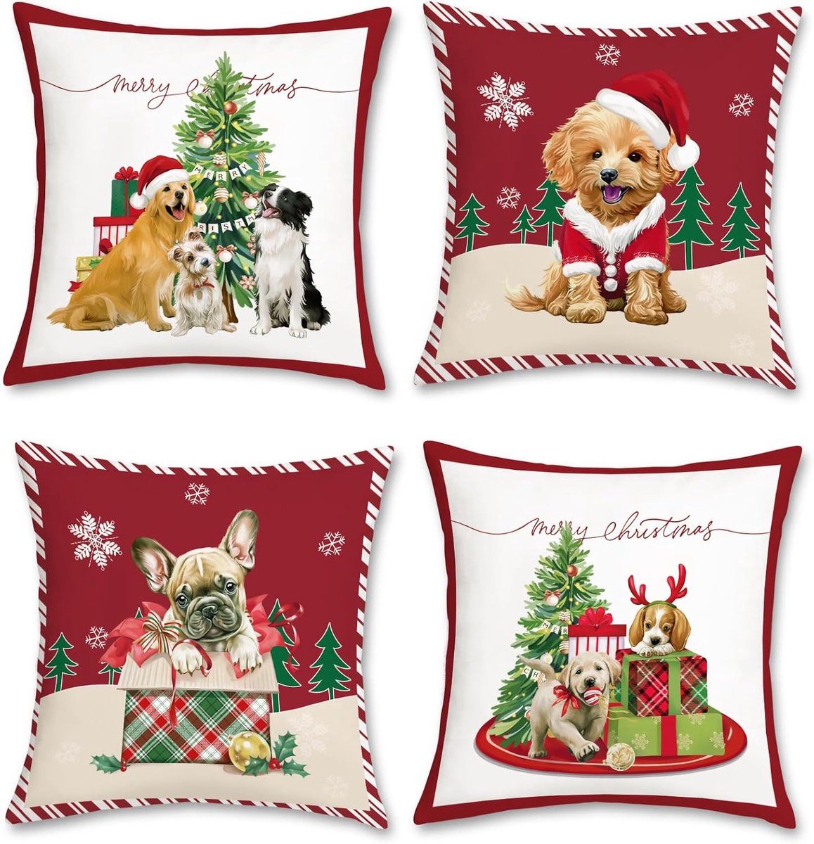 Kussenhoezen 45 x 45cm - Zachte velvet - Kerstmis hondenontwerpen - Schattige decoratie voor bank of bed - ShopVlot