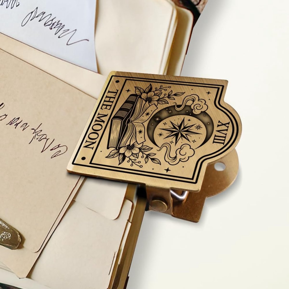 Reisdagboek clip - vintage messing - tarot kaart ontwerp - stijlvolle bookmark - ShopVlot
