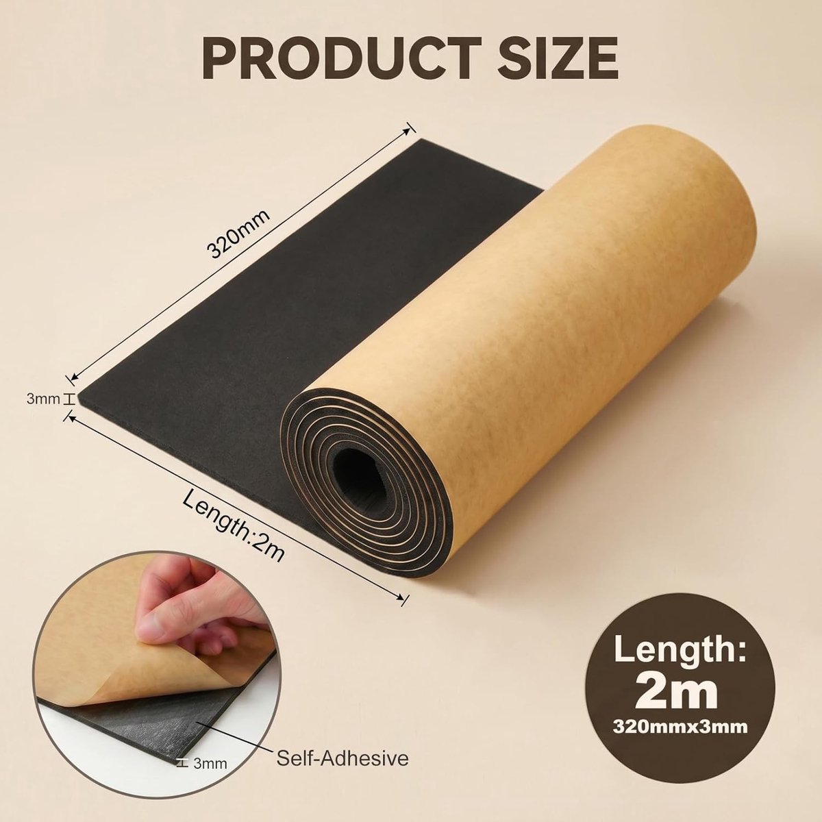 Zelfklevende Schuimrubberen Plaat - Zwart - 320 mm x 3 mm x 2 m - Neopreen Schuimplaat voor Afdichting en Schokdemping