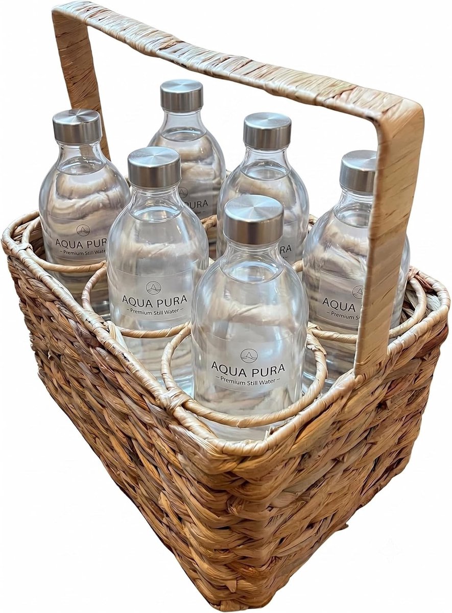 Flessenhouder voor 6 flessen - Natuur - 32 x 22 x 18 cm - Gevlochten Waterhyacint - Voor Drankflessen