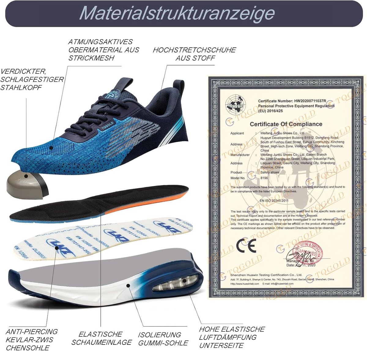 Veiligheidsschoenen 44 EU - Ademend - Stalen neus - Lichtgewicht werk schoenen - ShopVlot