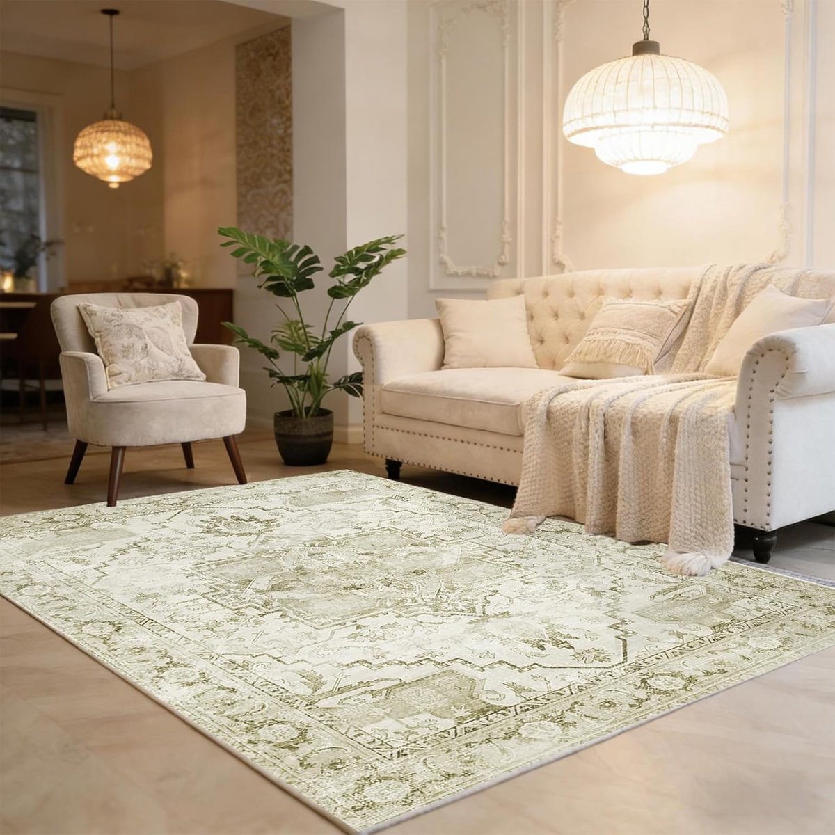 Tapijt 140 x 200 cm - Abstract Beige - Ultra zacht met antislip onderzijde - Geschikt voor woonkamer - ShopVlot