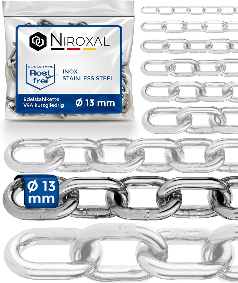 RVS ketting 200 cm - 13 mm dik - korte schakels - ideaal voor maritieme toepassingen - ShopVlot