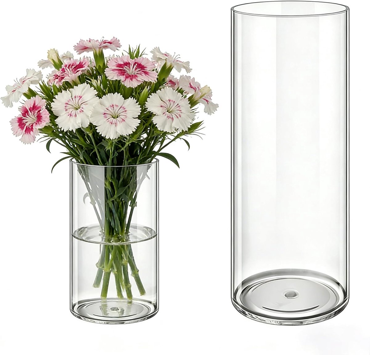 Ronde acryl vaas set 2 stuks - transparant - shatterproof en lichtgewicht - perfect voor bloemenarrangementen - ShopVlot