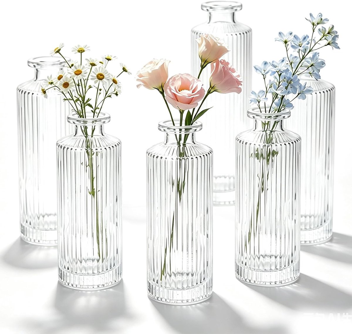 Kleine vazen set van 6 - Glazen mini flessen - Vintage decoratie - Perfect voor tafeldecoratie - ShopVlot