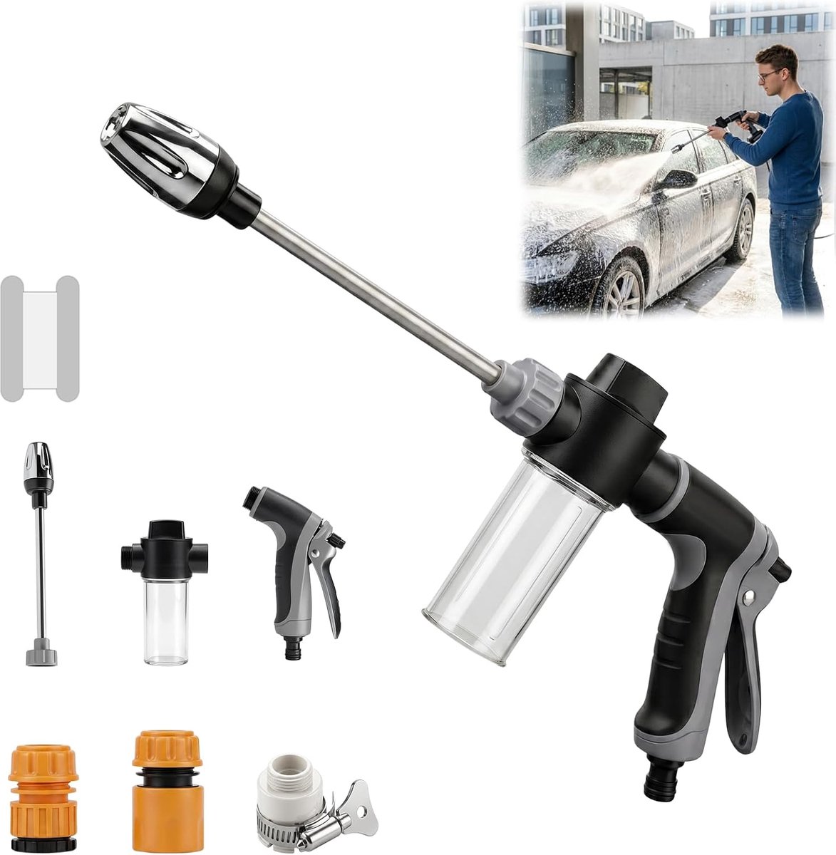 High Pressure Irrigation Gun, Foam Gun for Car, Foam Sprayer, Garden Watering Tool with 3 Quick Couplings (Grey) - ShopVlot