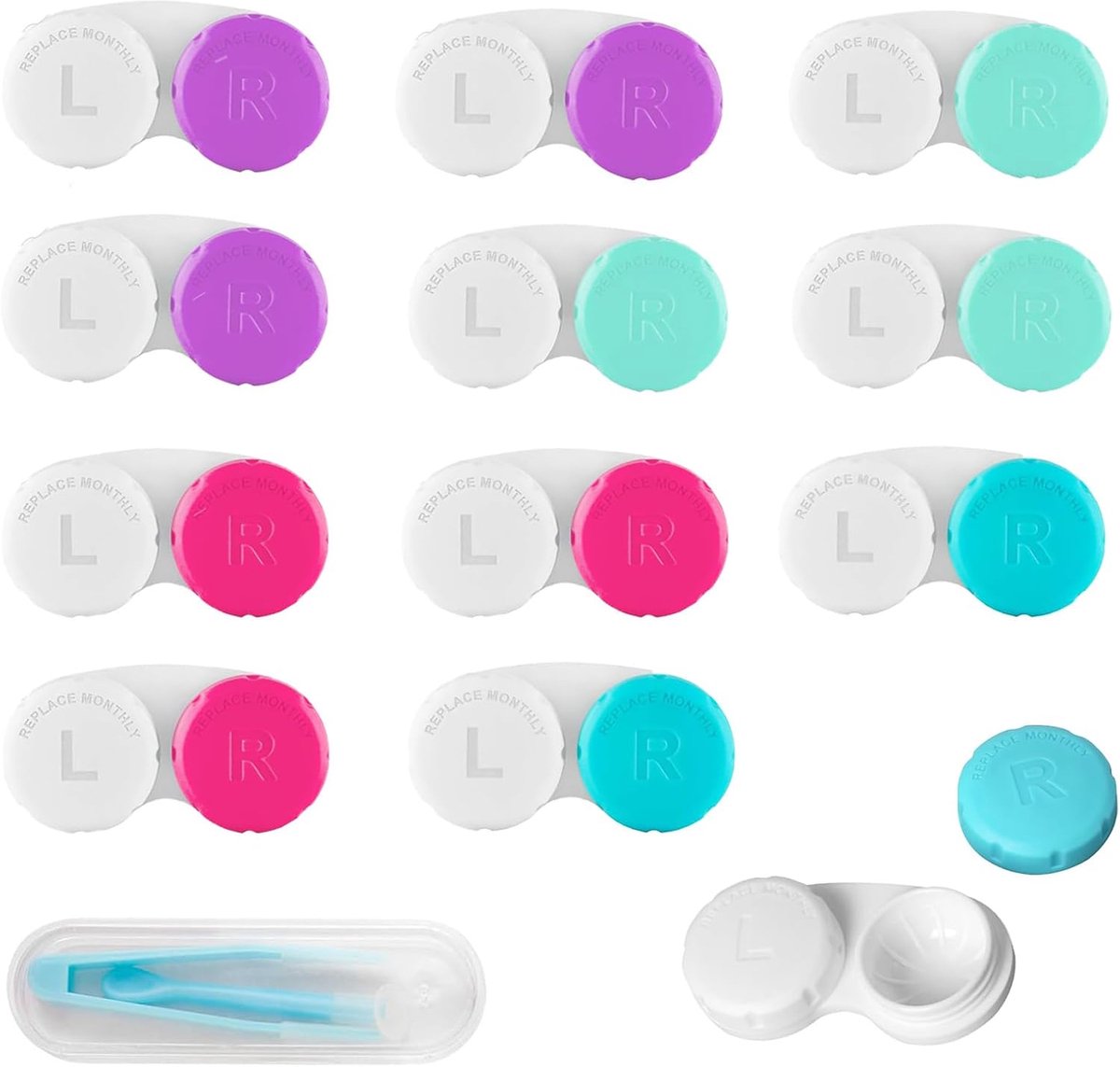 Set of 13 contact lens holders, portable glasses case for travel and work, leak-proof contact lens holder in 4 colours - ShopVlot