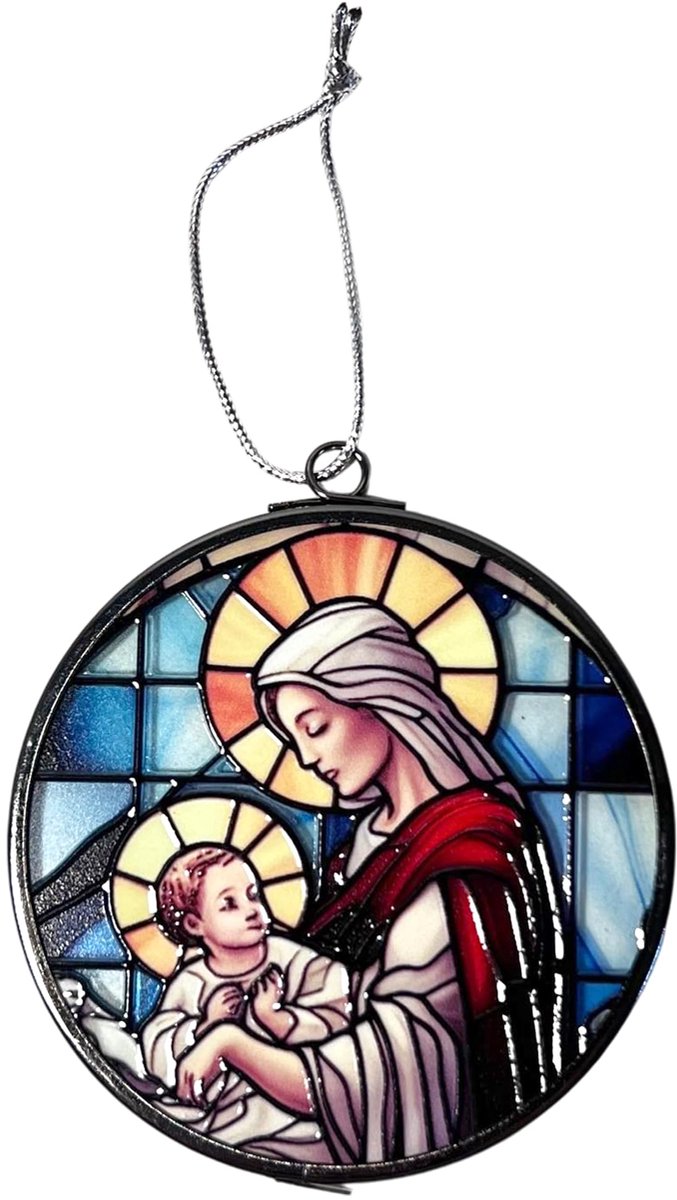 7,5 cm Maagd Maria glas-in-lood Suncatcher - Mooie religieuze raamdecoratie - ShopVlot