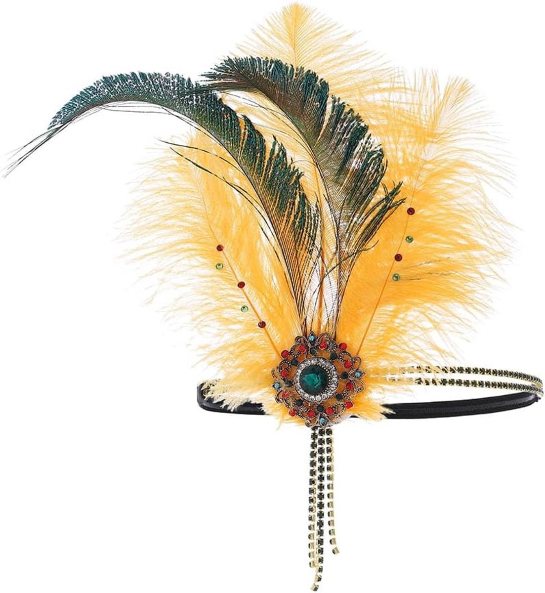 IYOU Vintage Feathers Flapper Headpiece Rhinestone Gold Gasty Headbands Crystal Tassel Festival Wedding 1920s Hair - ShopVlot