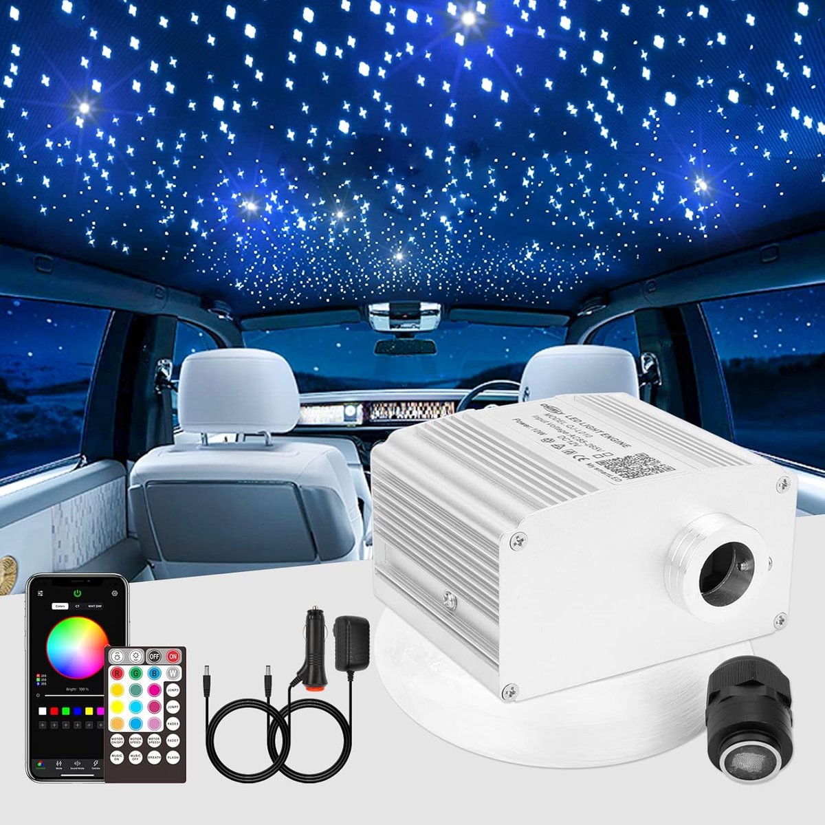 CHINLY Bluetooth 10W RGBW Twinkle LED Fiberglass Star Ceiling Light Set APP/Remote Control 550pcs*0.75mm*4m for - ShopVlot