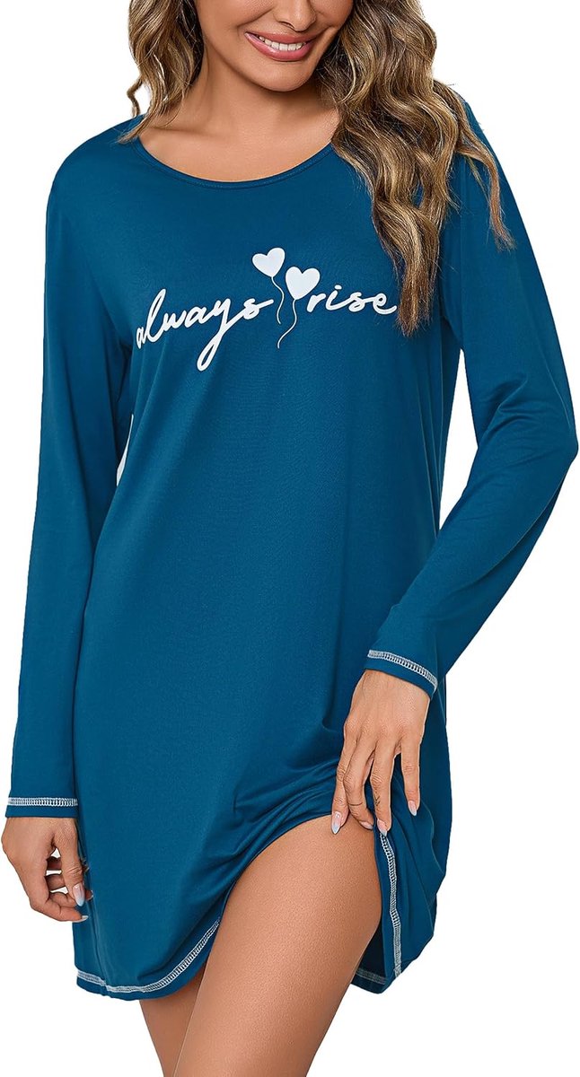 Bresdk Women's Nightdress Long Sleeve Winter Sleepwear Cotton Long Printed Round Neck Long Sleeve Long Sleeve Soft - ShopVlot