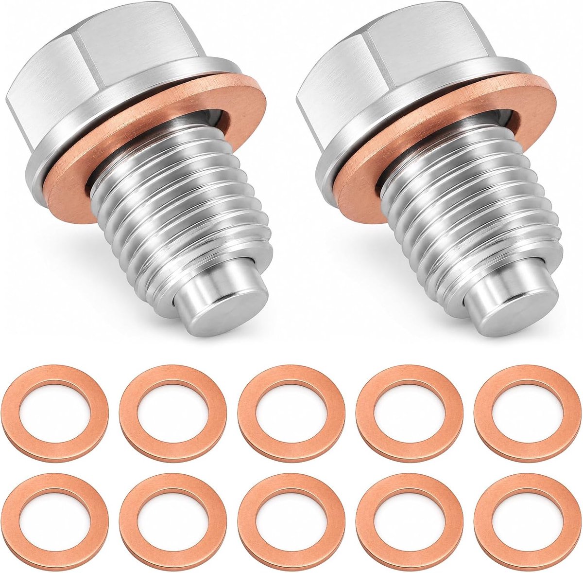 2 stuks magnetische olie-afvoerplug M14 x 1,5, olie-afvoerschroef auto met 10 afdichtingen, roestvrijstalen - ShopVlot