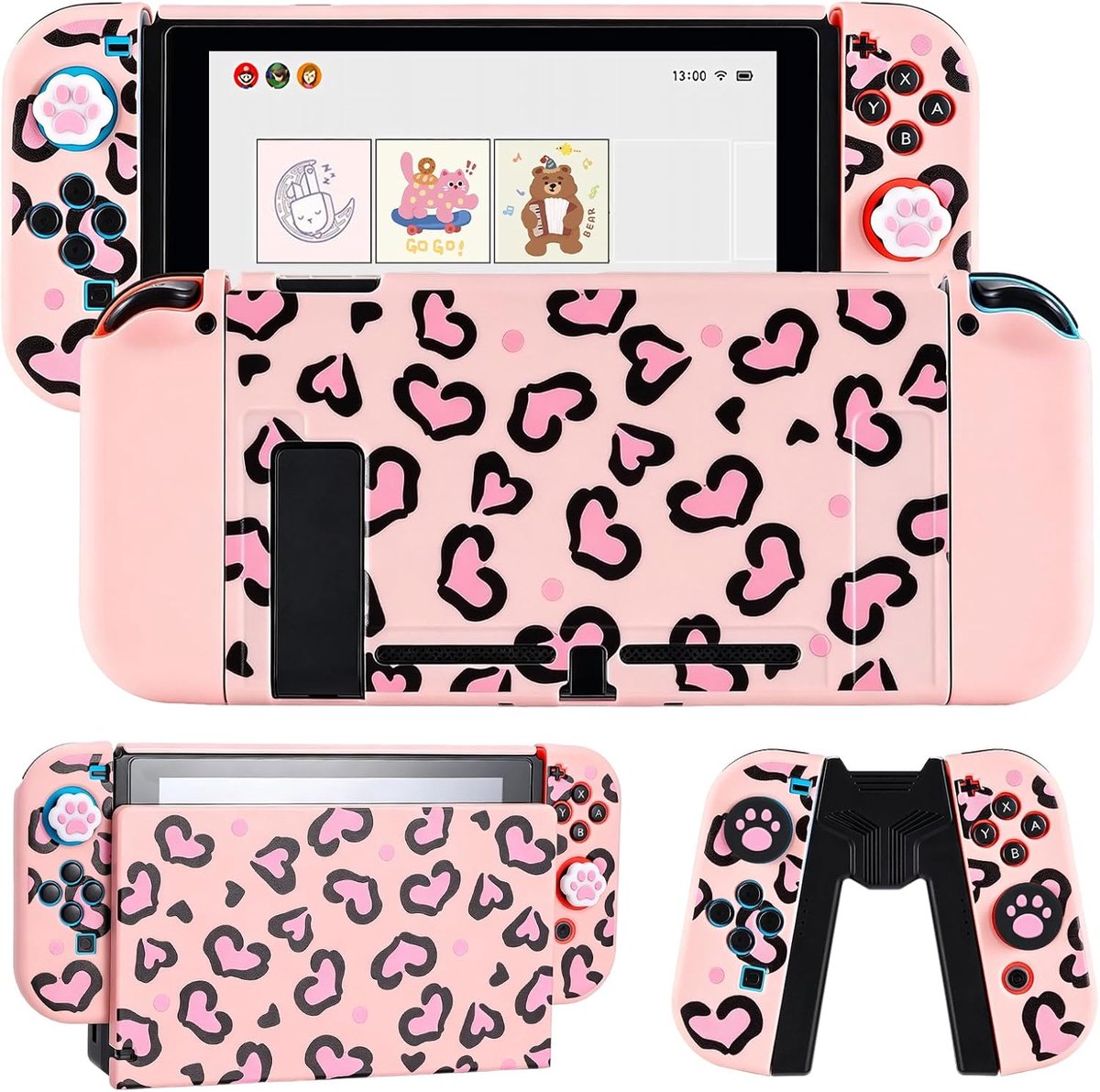 DLseego Protective Case for Switch 2017 Model,Dockable PC Hard Shell with Heart Leopard Pattern,Scratch Resistant Slim - ShopVlot