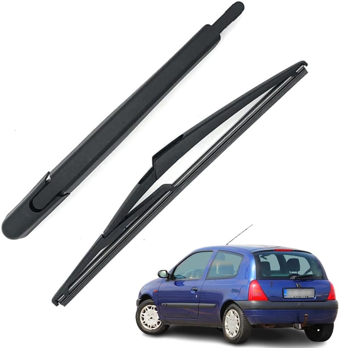 Rear Wiper Arm and Windscreen Wiper Arm - Natural Rubber Back - All-Season Compatible with Clio 2 1998-2006 - ShopVlot