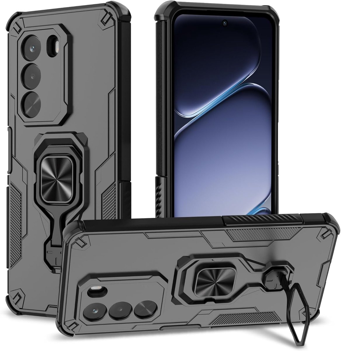 Beschermhoes voor OnePlus Nord CE6 Lite, militaire kwaliteit, beschermhoes met metalen standaard, 360 graden - ShopVlot