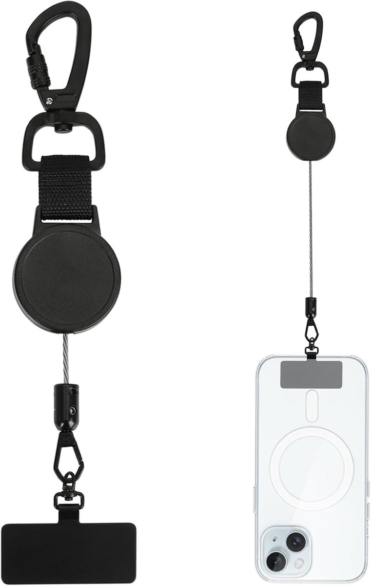 Intrekbare mobiele telefoonveiligheidsband met diefstalbeveiliging, 360° draaibare metalen karabijnhaak voor outdoor - ShopVlot