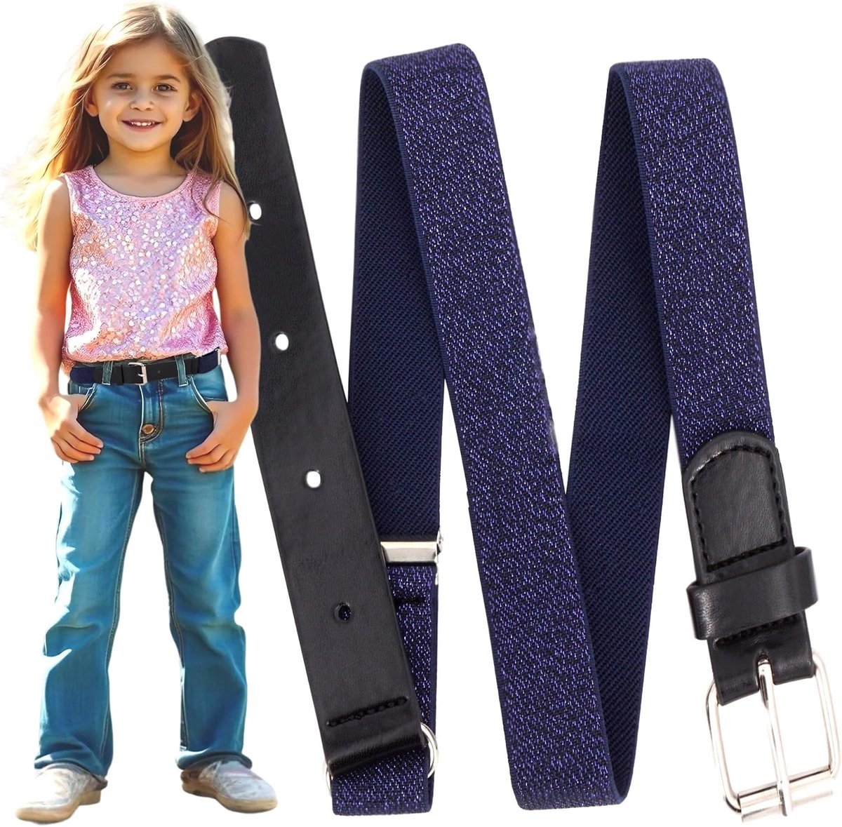 Elastic Stretch Belt >PRINZESSIN ANASTASIA< for Children - Modern Glitter Belt for Girls 3-15 Years - ShopVlot