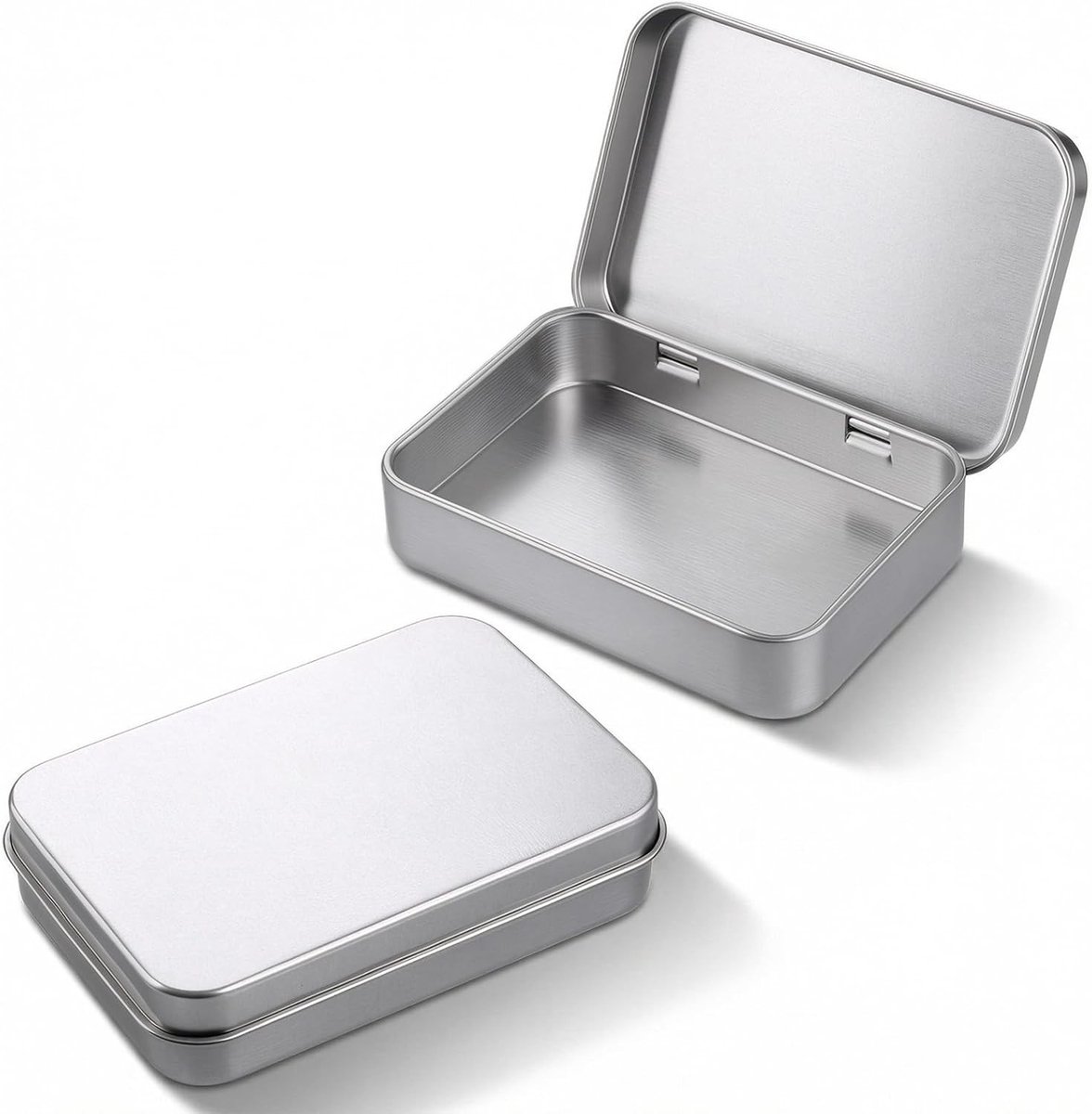 Metalen opbergdozen in zilver, set van 2, rechthoekig voor snoep, sieraden en knutselspullen, ideaal voor sleutels en oorbellen