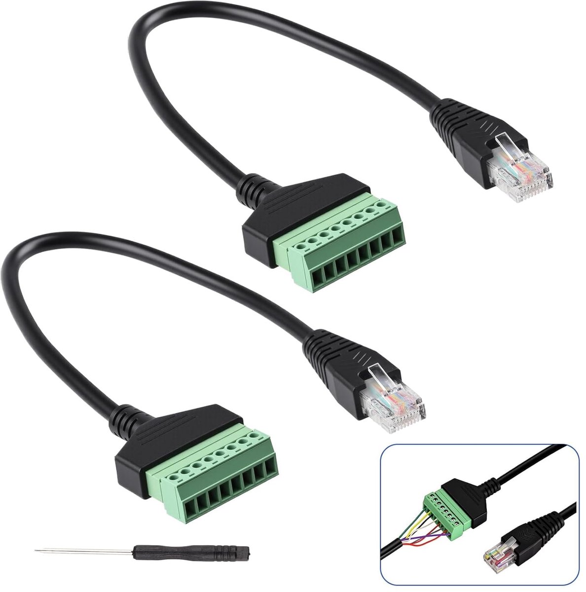 RJ45 Adapter Male naar 8 Polige RJ45 Schroefklem - 20cm Conversiekabel - Voor Ethernet Cat7/6/5 en CCTV - ShopVlot