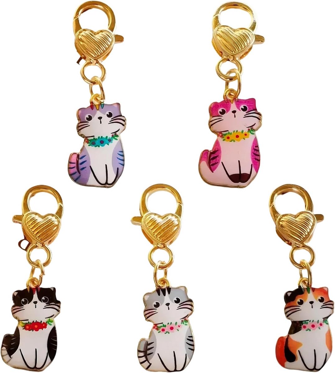 kattenhangers 5 stuks - zinklegering - kleurrijk ontwerp - schattig cadeau voor kattenliefhebbers - ShopVlot