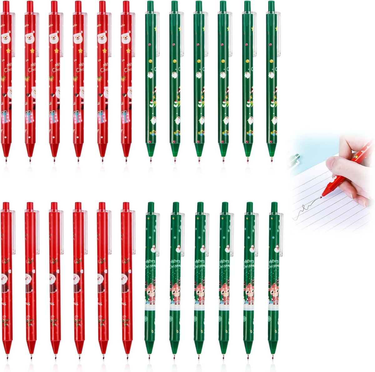 Balpen 0,5mm - 24 stuks kerstontwerpen - retractabel - ideaal voor school en feestjes - ShopVlot