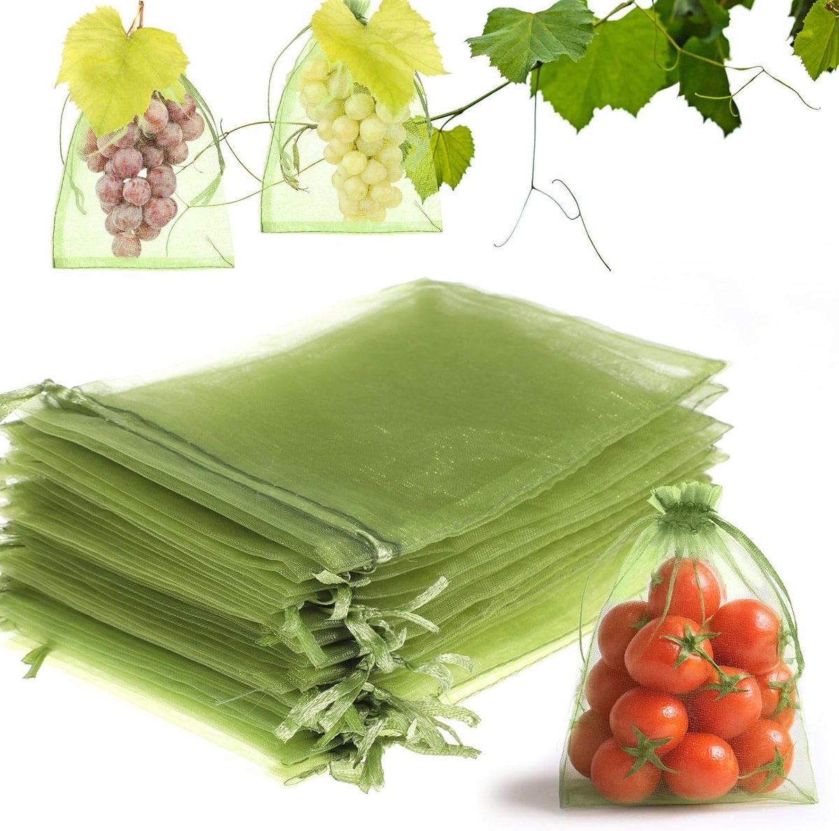 Set van 10 Organza Tassen 10 x 15 cm in Groen met Trekkoord, Kleine Tassen voor Trouwen, Snoepjes en Sieraden, Cadeautassen voor Feestjes
