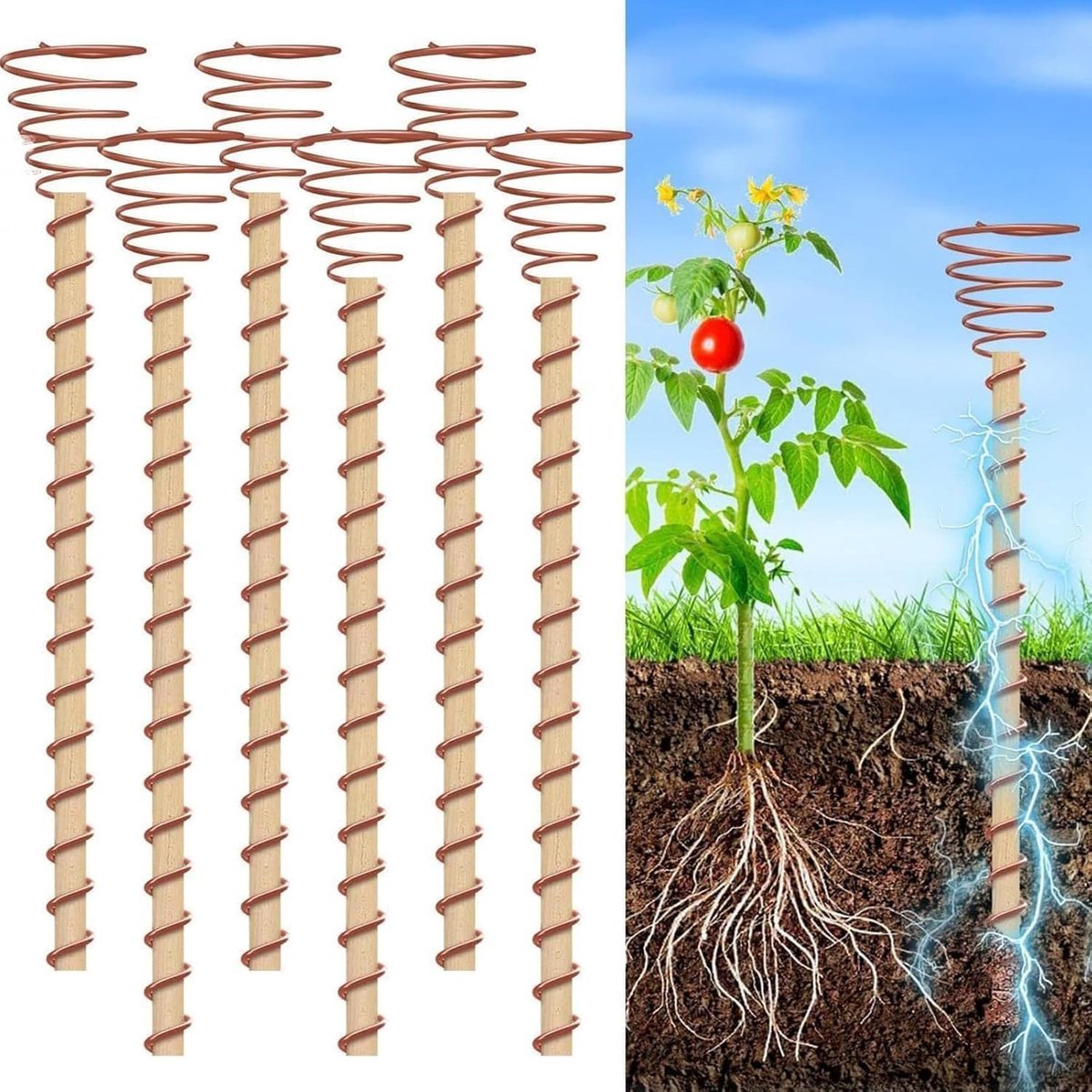 Tuinstokken set van 6 - Koperen antenne - Elektroponisch - Optimaliseer plantengroei - ShopVlot