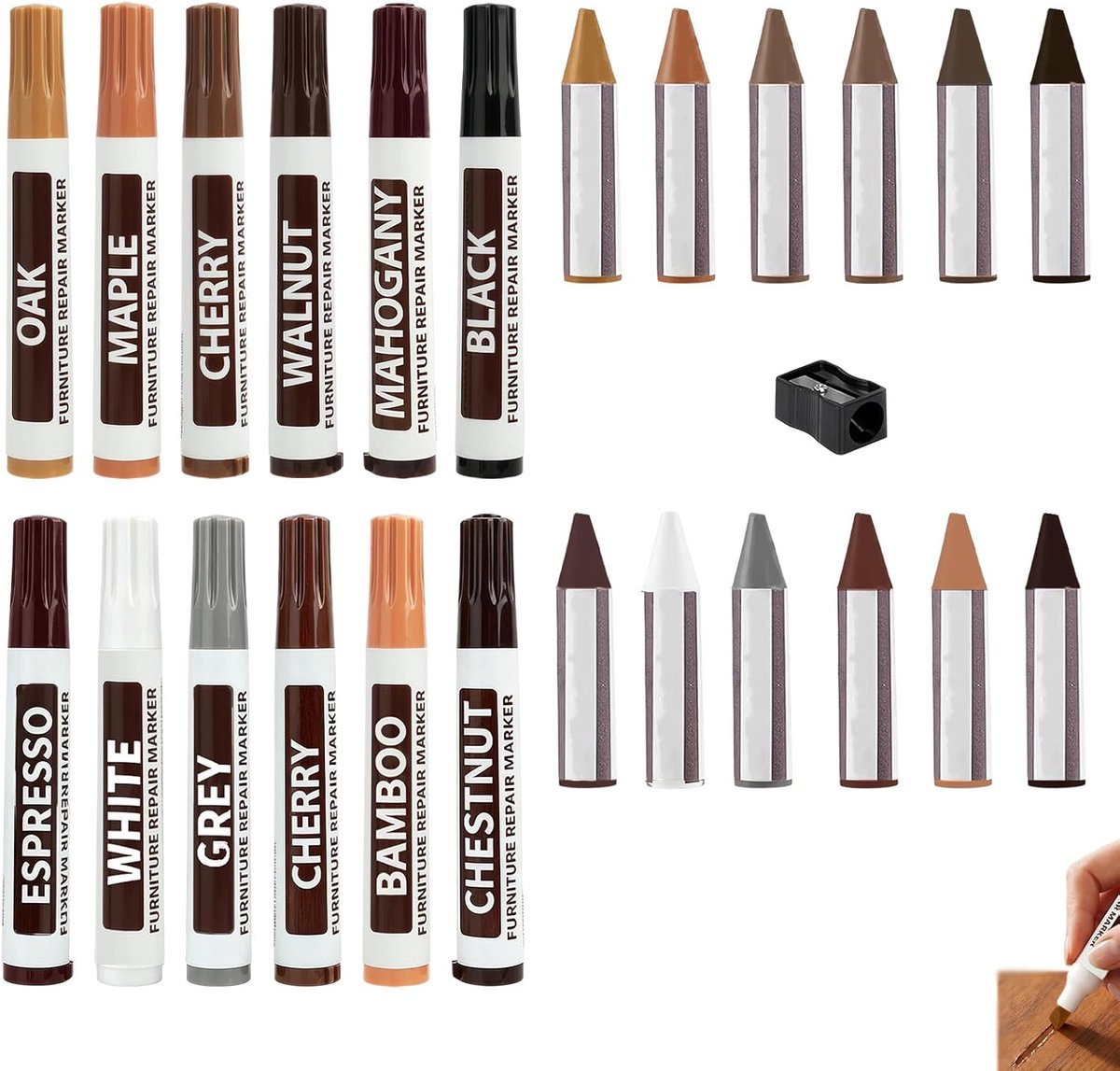 Reparatieset voor meubels - 21 stuks met markers en wassticks - herstelt krassen en scheuren - ideaal voor thuisgebruik - ShopVlot
