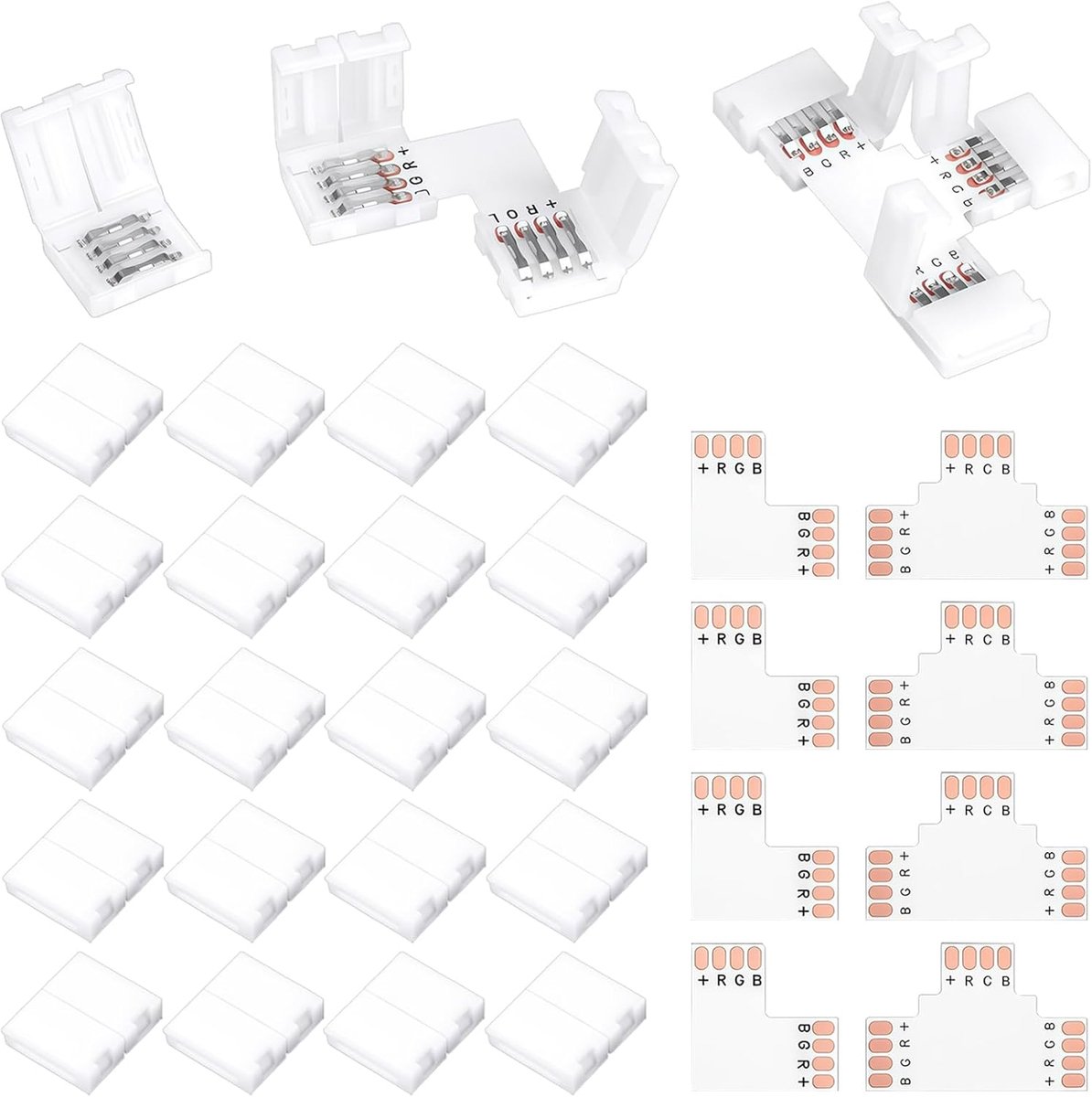LED strip connectors 10 mm - 28 stuks - 4-polig - eenvoudig te installeren - ideaal voor RGB strips - ShopVlot