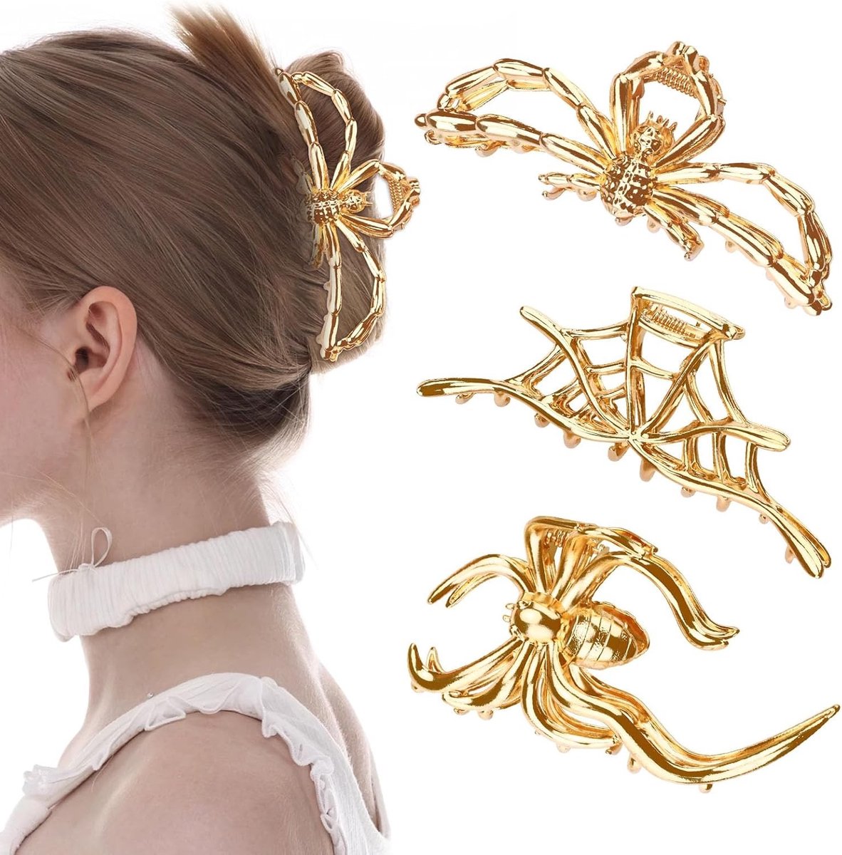 Set van 3 Grote Spinnenweb Haar Klemmen, Sterke Grip Metalen Hand Klemmen voor Dikke en Dunne Haartypes, Perfect voor Halloween en Punk Stijl